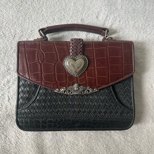 Elegant Two-Tone Handbag with Heart Accent